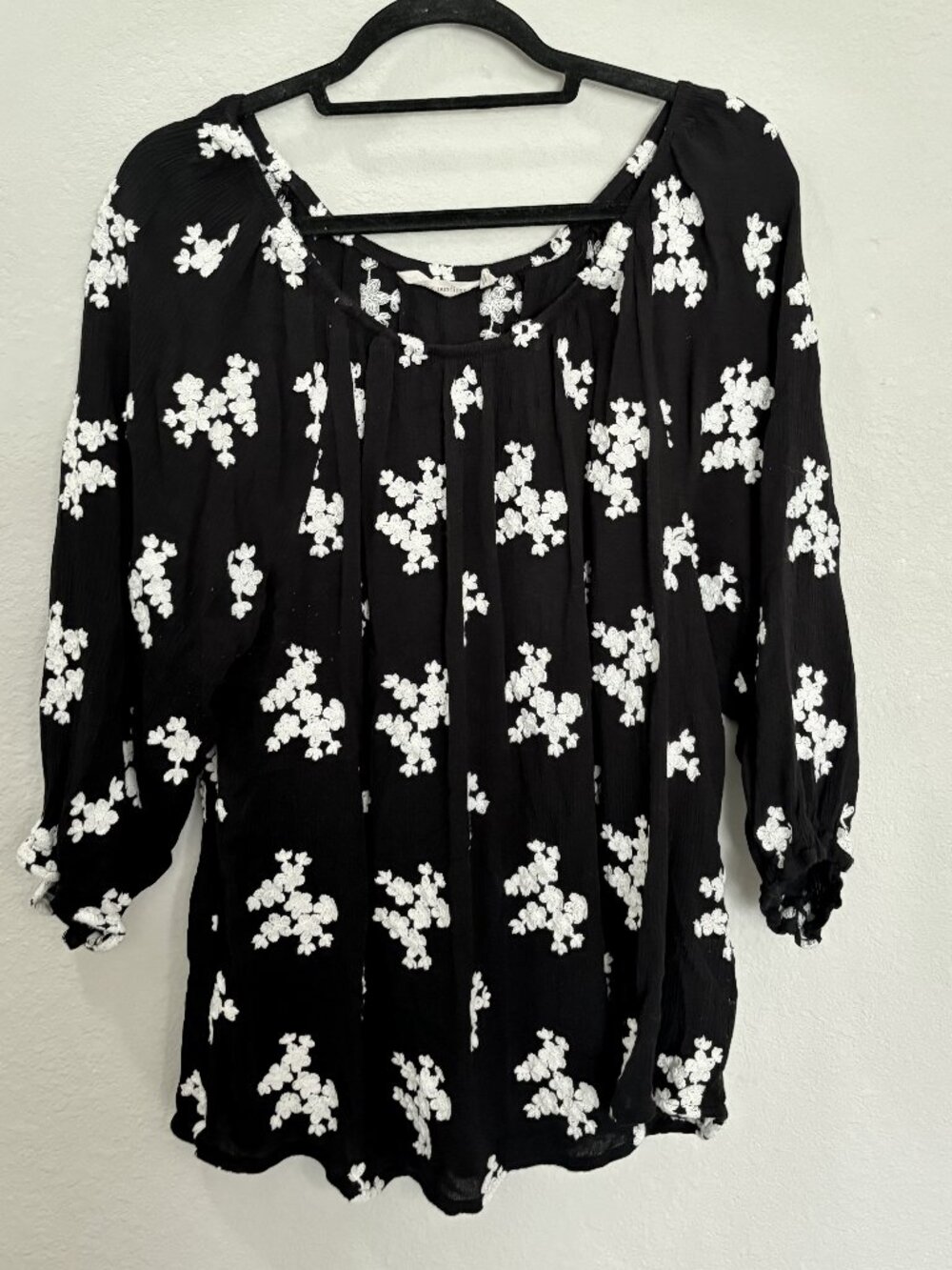 Soft Surroundings Black Floral Embroidered Blouse Size XL